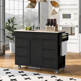 K&K Kitchen Cart with 8 Handle-Free Drawers & Wheels, Black
